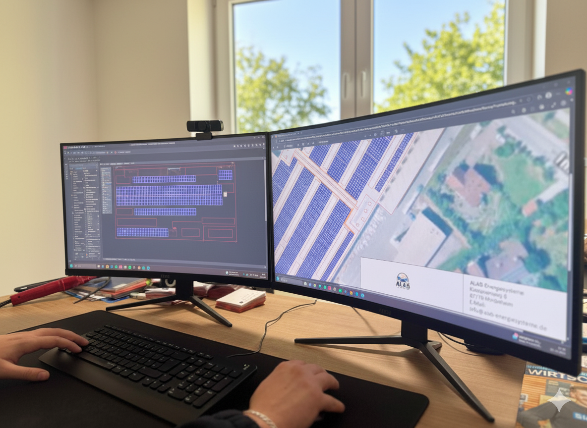 Projektleiter bespricht die Auftragsabwicklung einer Photovoltaikanlage mit dem Kunden.